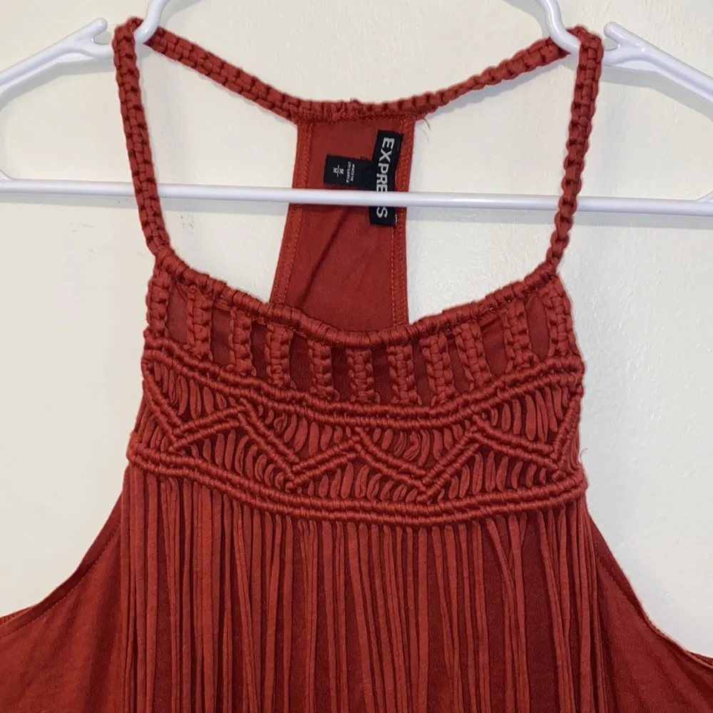 Medium EXPRESS Burnt Orange Fringe Braided Sleeveless Tank - Picture 5 of 7